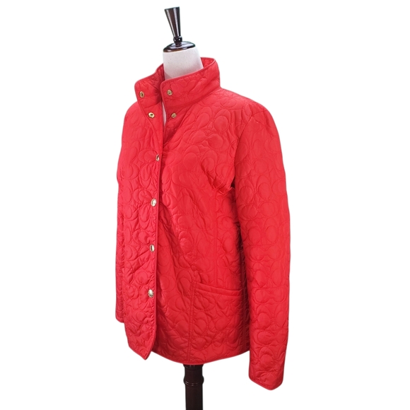 Coach Women's Red Quilted Gold Snap-Button Jacket - Small - Picture 4 of 10